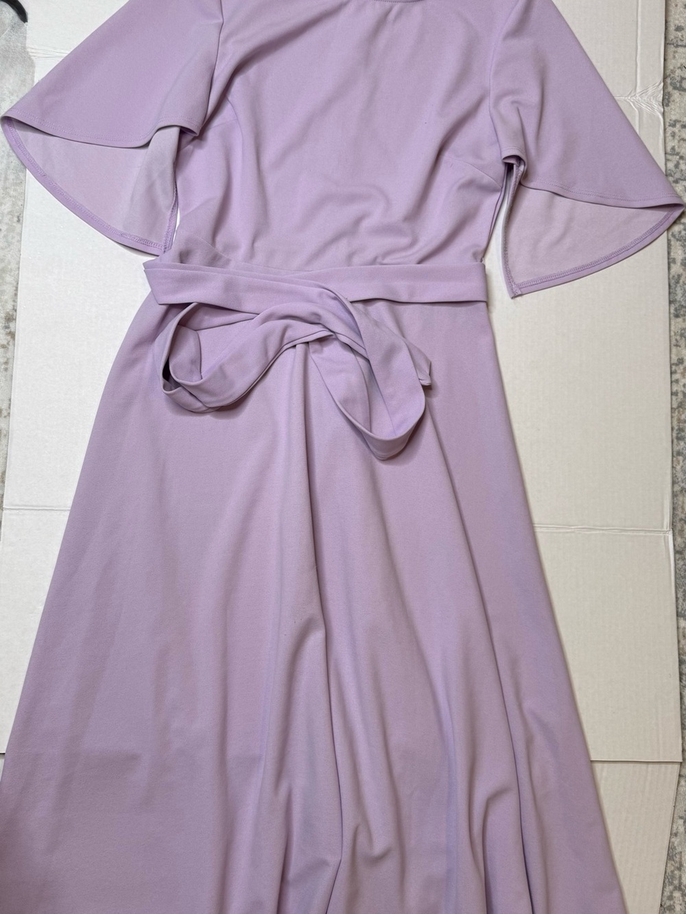 Lavender Puff Sleeve Midi A-Line Dress Round Neck Short Sleeve for Women size 6